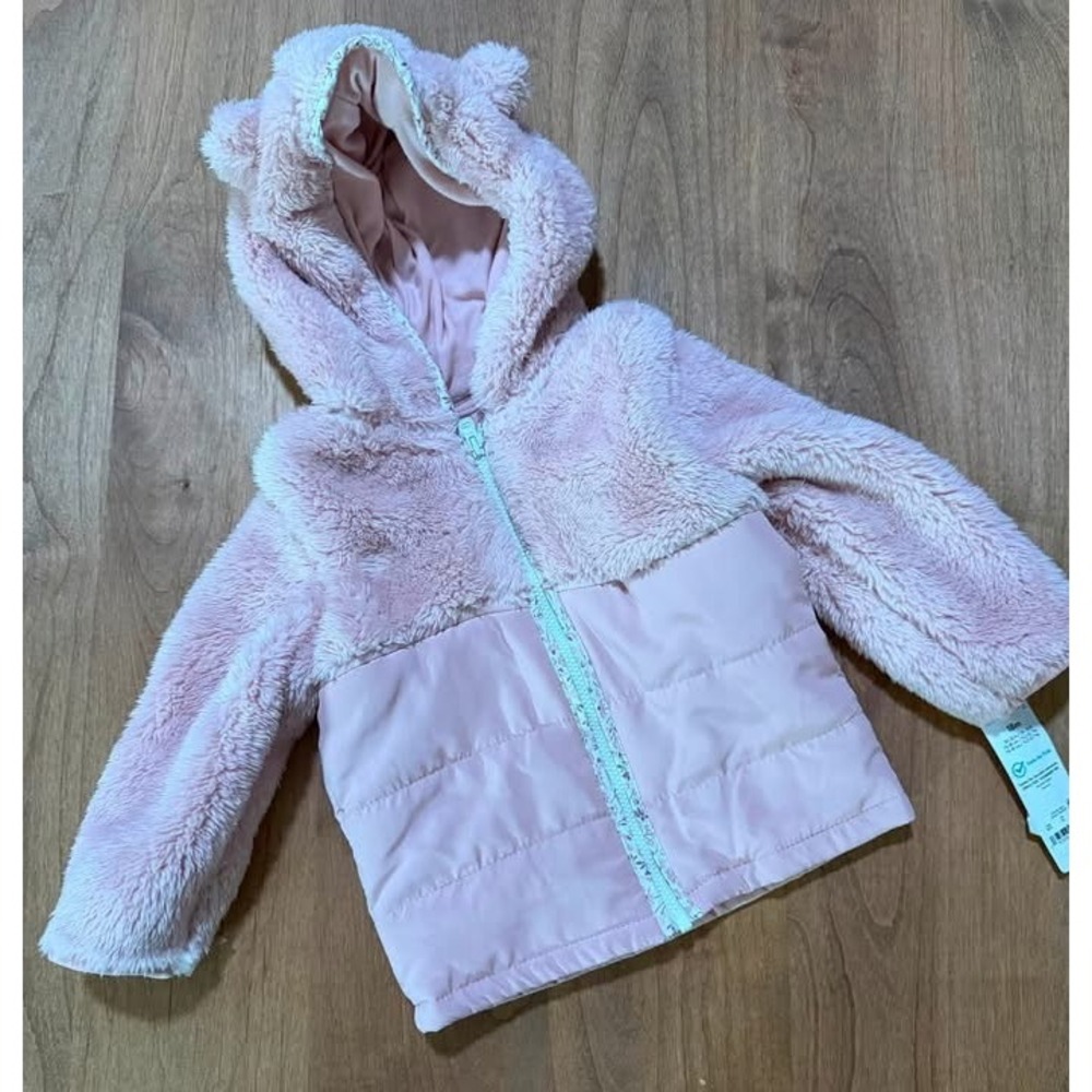 Carters Just One You Baby Girl Pink Sherpa Puffer Jacket Bear Ears Hooded 18M